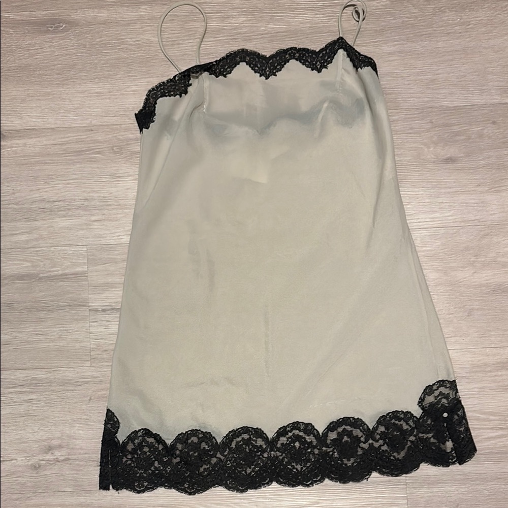 Cream and Black Lace Mini Dress with Scalloped Trim